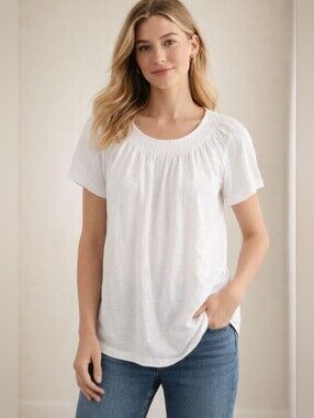 Talbots Women's 100% Cotton White Short Sleeve Women's Top Small